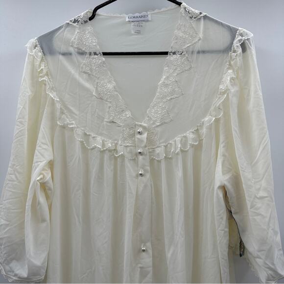 Vintage 70's Lorraine Off White‎ Lace Prairie Cottagecore Button Nightgown Sz L - Picture 2 of 11